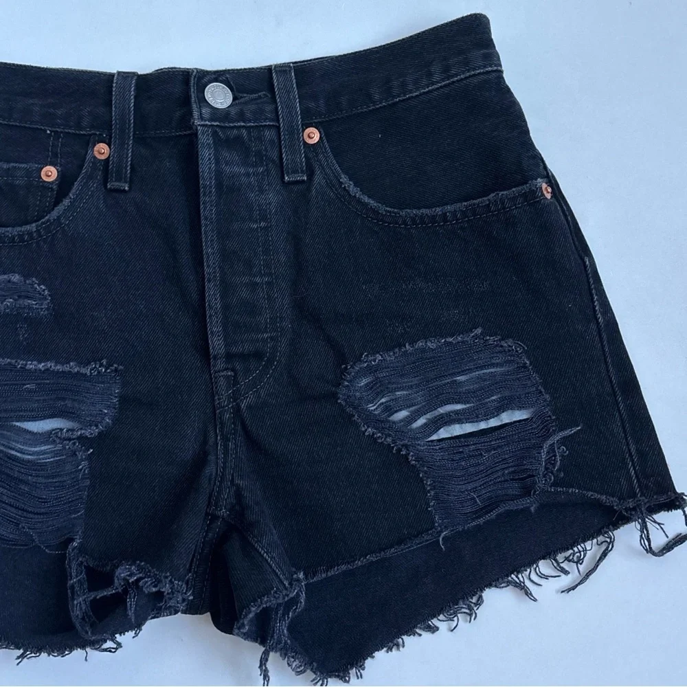 Levi’s 501 Black Distressed Denim Jean Shorts Size 26